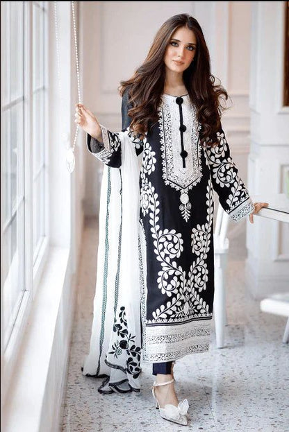 3PC Lawn Embroidered Shirt With Embroidered Chiffon Dupatta-RL2015