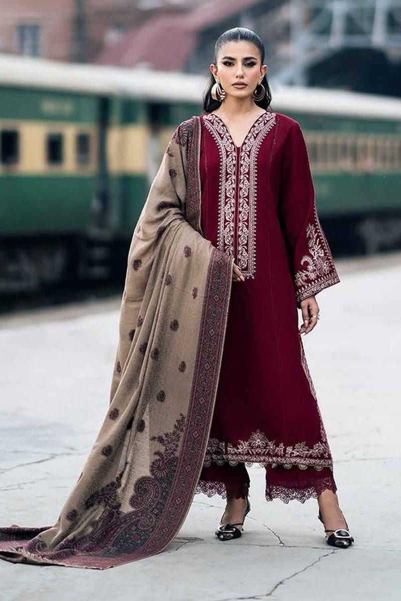 Dhanak 3PC Embroidered With Digital Printed Wool Shawl-258