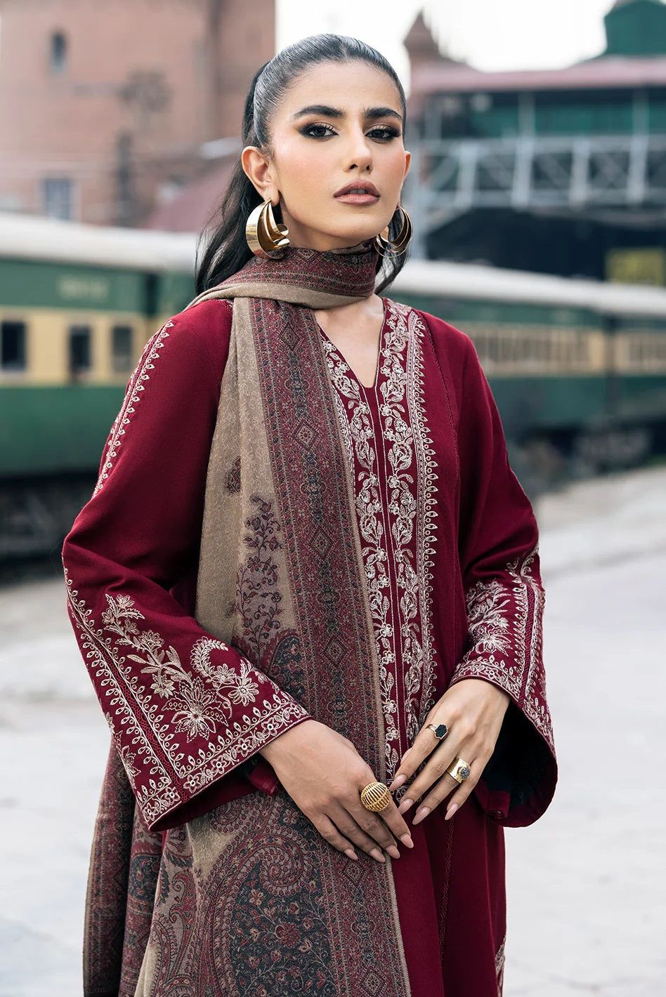 Dhanak 3PC Embroidered With Digital Printed Wool Shawl-258